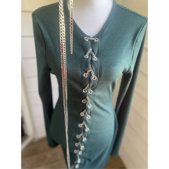 NWT Shane Justin Green Chain Lace Up mini  Dress 2XL Party - Picture 13 of 16